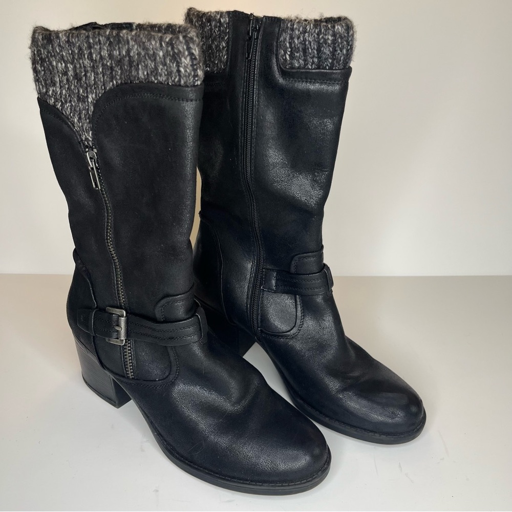 Baretraps Black Leather Mid-Calf Boots with Knit Cuff Size 9 1/2